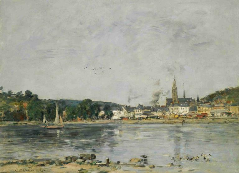 Caudebec-En-Caux, Le Quai De La Seine,Eugène Boudin,Pintura al óleo,Pintura al óleo, no humanos, embarcación