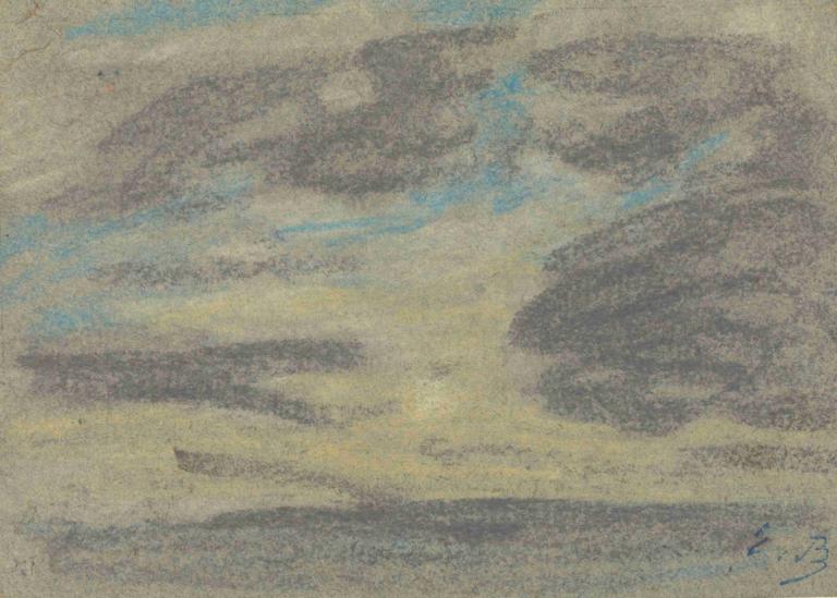 Clouds over the Sea,Eugène Boudin,Pastel,Pastel, no humans, outdoors, traditional media, signature, sky