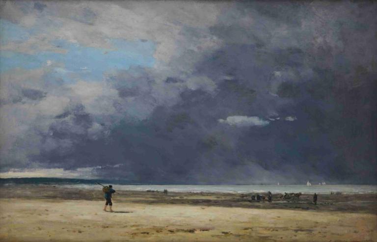 Deauville, marée basse,Deauville, lågvatten,Eugène Boudin,Oljemålning,Oljemålning, utomhus, moln, landskap