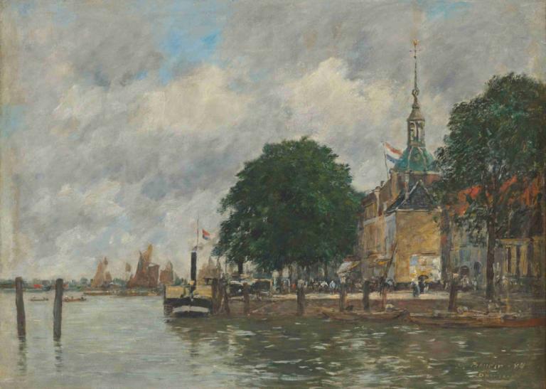 Dordrecht. Un quai du port,Dordrecht. En kaj i hamnen,Eugène Boudin,Oljemålning,Oljemålning, moln, landskap