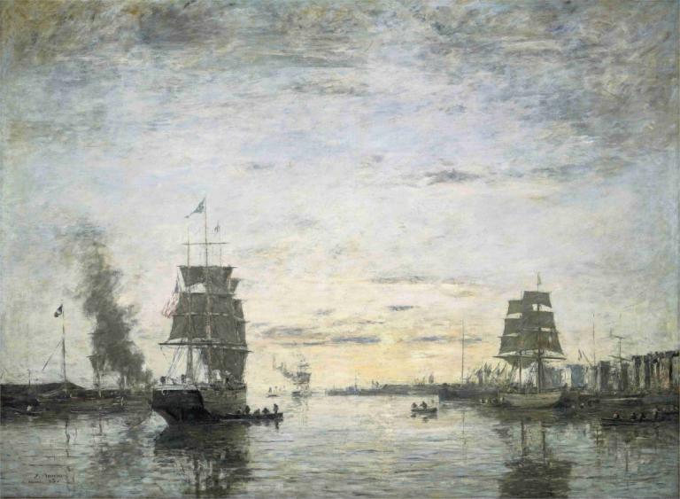 Entrance to the Harbor,Le Havre,Ingång till hamnen,Le Havre,Eugène Boudin,Oljemålning,Oljemålning