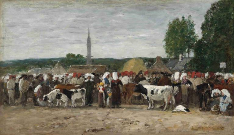 Fair in Brittany,Mässa i Bretagne,Eugène Boudin,Oljemålning,Oljemålning, utomhus, träd, landskap