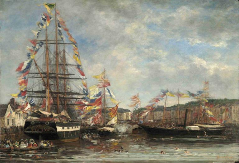 Festival in the Harbor of Honfleur,Festival i hamnen i Honfleur,Eugène Boudin,Oljemålning,Oljemålning