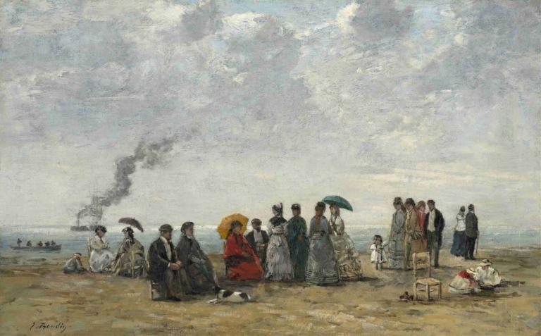 Figures on the Beach,Siffror på stranden,Eugène Boudin,Oljemålning,Oljemålning, flera pojkar, flera tjejer