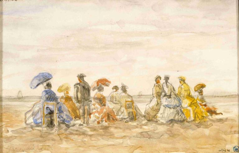 Figures on the Beach at Trouville,Figurer på stranden i Trouville,Eugène Boudin,Akvarell,Akvarell