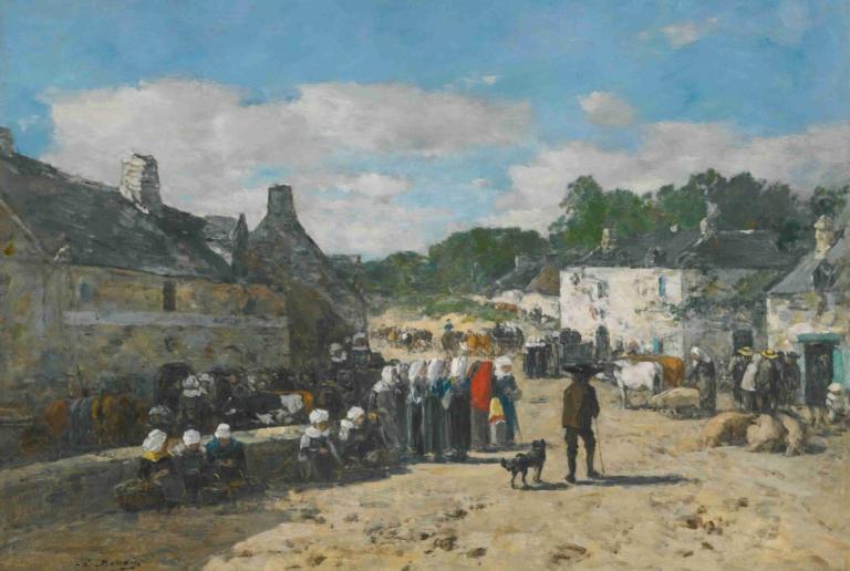 Jour De Foire En Bretagne,Brittany'de Fuar Günü,Eugène Boudin,Yağlı boya,Yağlı boya, açık havada, gökyüzü