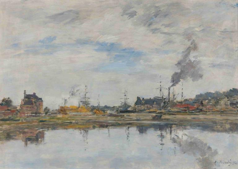 La Retenue À Trouville,Eugène Boudin,Oil Painting,Oil Painting, no humans, watercraft, traditional media