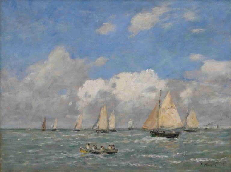 La Sortie des barques à Trouville,Laivamatka Trouvilleen,Eugène Boudin,Öljymaalaus,Öljymaalaus