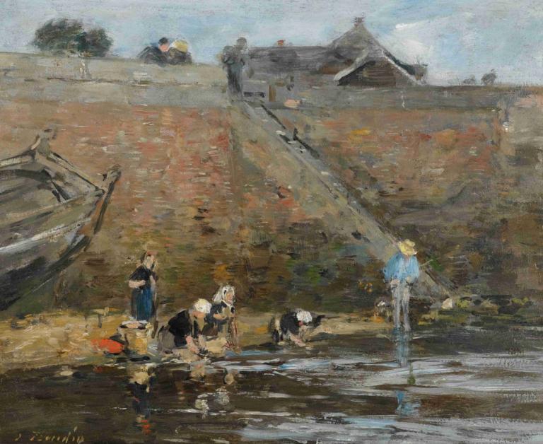 Laveuses Au Bord D'une Rivière,Nehrin Kıyısındaki Yıkayıcılar,Eugène Boudin,Yağlı boya,Yağlı boya