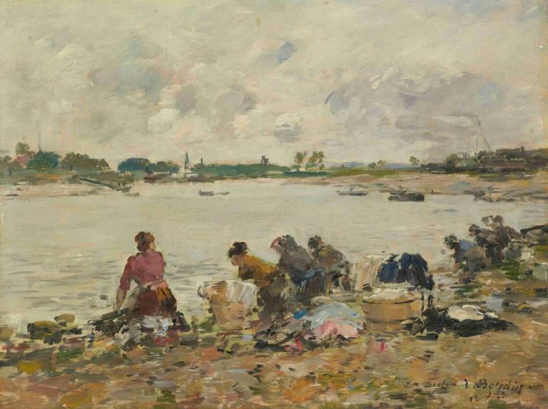 Laveuses Au Bord De La Touques,Lavauses Au Bord De La Touques,Eugène Boudin,Öljymaalaus,Öljymaalaus, ulkona