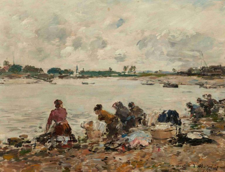 Laveuses au bord de la Touques,Pesukoneet Touquesin rannoilla,Eugène Boudin,Öljymaalaus,Öljymaalaus, ulkona