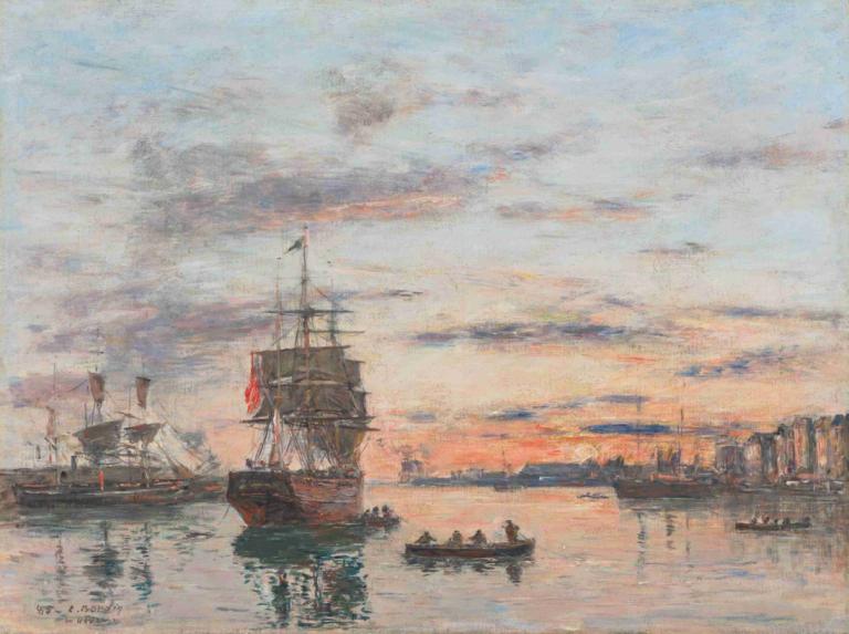 Le Havre. L’avant-port,Le Havre. Den yttre hamnen,Eugène Boudin,Oljemålning,Oljemålning, inga människor