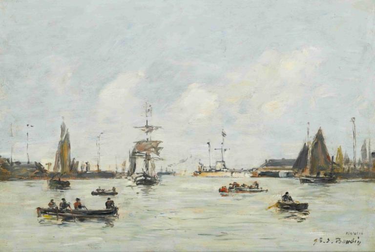 Le Havre. L'avant-Port,Le Havre. Ulkosatama,Eugène Boudin,Öljymaalaus,Öljymaalaus, vesikulkuneuvot, vene