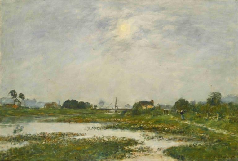 Les Bords De La Touques Pendant Les Grandes Marées,Touques-flodens stränder under högvatten,Eugène Boudin