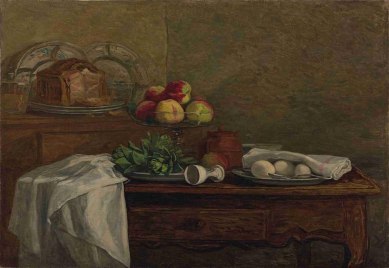 Nature morte au coquetier renversé,Stilleben med omkullvält äggkopp,Eugène Boudin,Oljemålning,Oljemålning