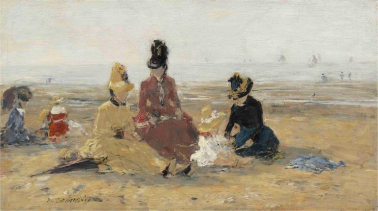 On the Beach,Trouville,บนชายหาดของทรูวิล,Eugène Boudin,โอริน พุดดิ้ง,จิตรกรรมสีน้ำมัน,จิตรกรรมสีน้ำมัน