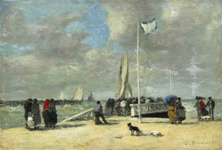 On the Jetty,ที่ท่าเรือ,Eugène Boudin,โอริน พุดดิ้ง,จิตรกรรมสีน้ำมัน,จิตรกรรมสีน้ำมัน, สื่อแบบดั้งเดิม, รฟท