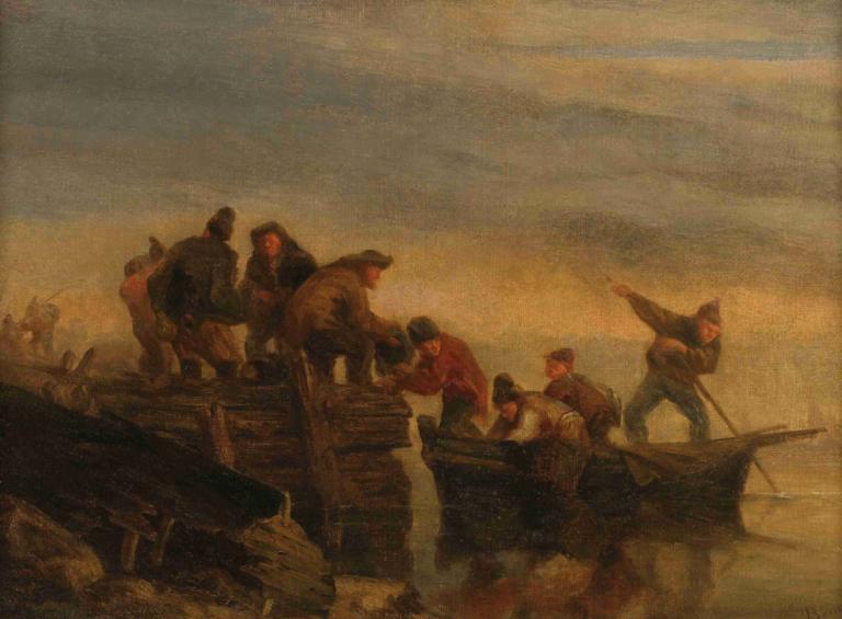 Pêcheurs Au Bord De L'eau,Eugène Boudin,Oljemålning,Oljemålning, flera pojkar, 6+ pojkar, manligt fokus