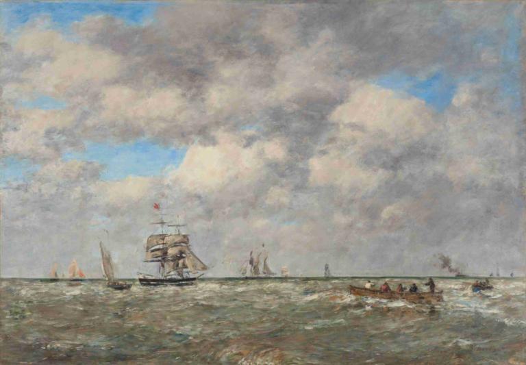 Pleine mer, Les lamaneurs,Pleine mer, Båtmännen,Eugène Boudin,Oljemålning,Oljemålning, inga människor