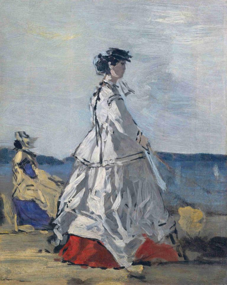 Princess Pauline Metternich on the Beach,Prinsessan Pauline Metternich på stranden,Eugène Boudin,Pastell