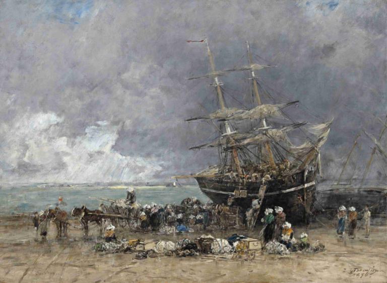 Return of the Terre-Neuvier,Återkomsten av Terre-Neuvier,Eugène Boudin,Oljemålning,Oljemålning, vattenskotrar