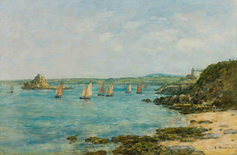 Rivage Douarnenez Bateaux De Pêche Dans La Baie,Douarnenez Strandfiskebåtar i bukten,Eugène Boudin