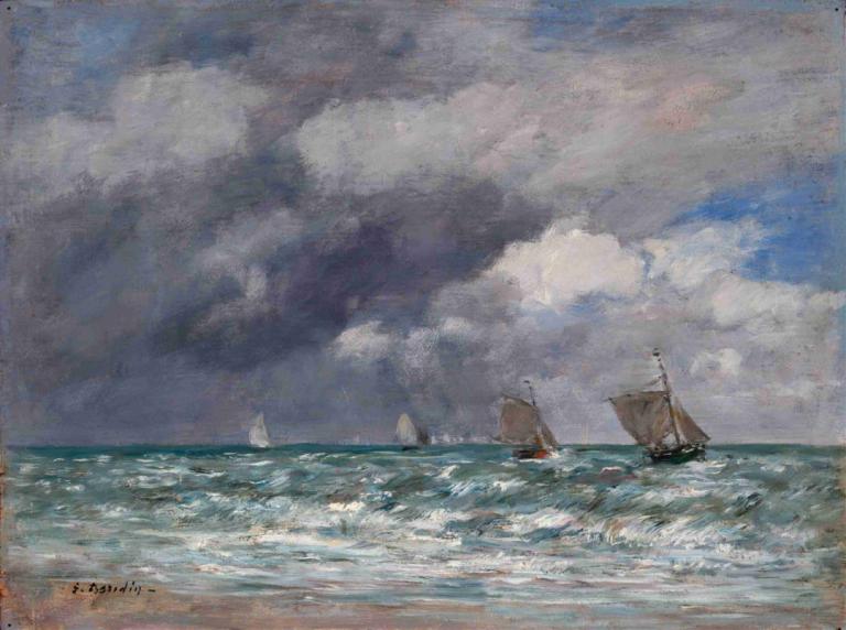 Sailboats near Trouville,Segelbåtar nära Trouville,Eugène Boudin,Oljemålning,Oljemålning, inga människor