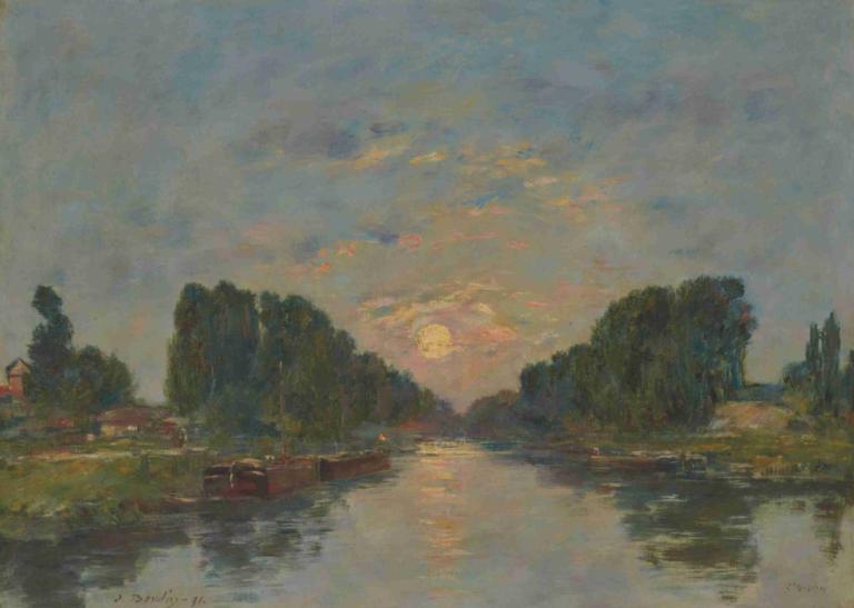 Saint-Valéry-sur-Somme. Effet de lune sur le canal,เซนต์ วาเลรี่ - สุรีย์ สุขะ ผลของคลองแม่น้ําสุไหงโก-ลก