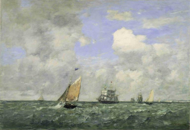 Ships and Sailing Boats Leaving Le Havre,Le Havresta lähtevät alukset ja purjeveneet,Eugène Boudin