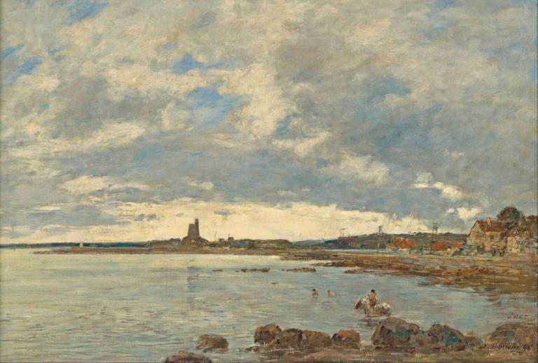 St. Vaast-la-Hougue,St Vaast-la-Hougue,Eugène Boudin,Öljymaalaus,Öljymaalaus, ulkona, pilvi, maisema, taivas