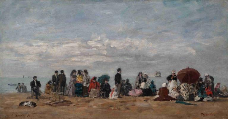 The Beach at Trouville,Trouvillen ranta,Eugène Boudin,Öljymaalaus,Öljymaalaus, useita poikia, ulkona