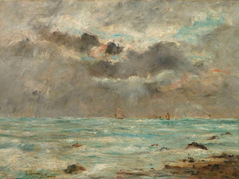 The Coast at Trouville,Trouvillen rannikko,Eugène Boudin,Öljymaalaus,Öljymaalaus, pilvi, ei ihmisiä, ulkona