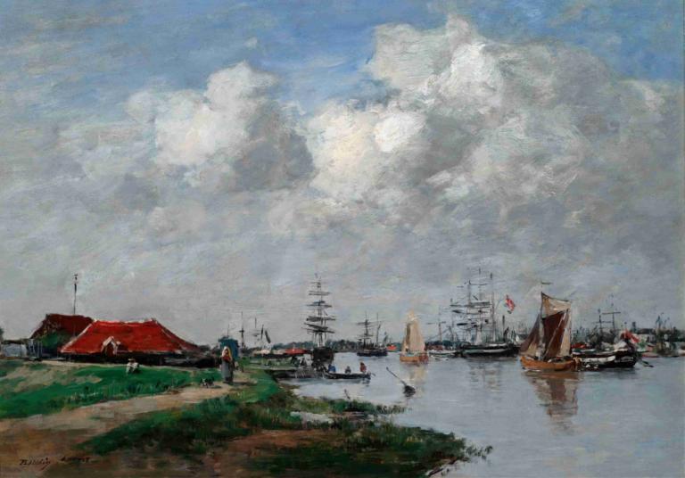 The Escaut River in Antwerp,Escaut-joki Antwerpenissä,Eugène Boudin,Öljymaalaus,Öljymaalaus, pilvi, maisema