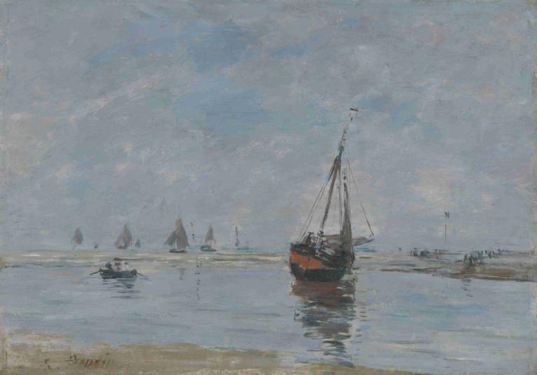 Trouville at Low Tide,ทรูเวล ตอนน้ําลด,Eugène Boudin,โอริน พุดดิ้ง,จิตรกรรมสีน้ำมัน,จิตรกรรมสีน้ำมัน, รฟท