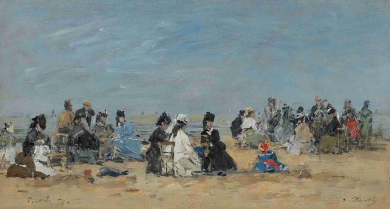 Trouville, Scène De Plage,ทรูวิลล์, SCAPEne de Plage,Eugène Boudin,โอริน พุดดิ้ง,จิตรกรรมสีน้ำมัน