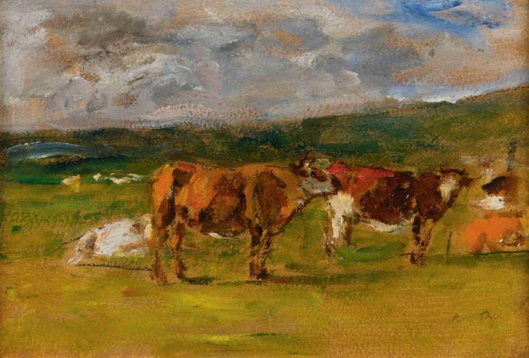 Vaches Au Pâturage (Étude),Kor på betesmark (studie),Eugène Boudin,Oljemålning,Oljemålning, inga människor