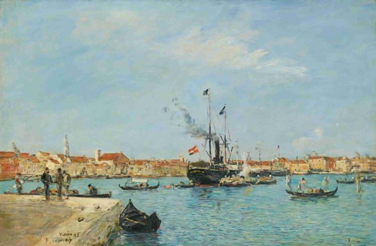 Venise, Le Grand Canal, Vapeurs Et Gondoles,Venedig, Canal Grande, ångbåtar och gondoler,Eugène Boudin