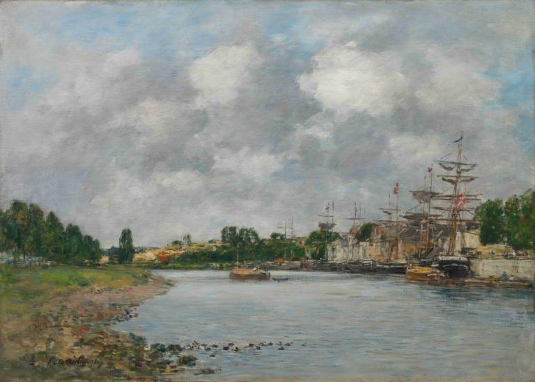 View of the Port of Saint-Valéry-sur-Somme,Vy över hamnen i Saint-Valéry-sur-Somme,Eugène Boudin,Oljemålning