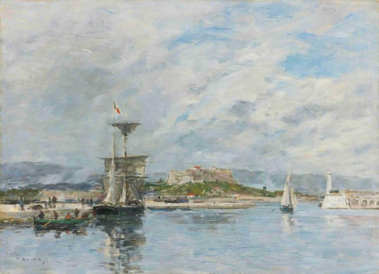 Vue Du Port D'antibes. Le Quai, Le Matin,Vy över hamnen i Antibes. Le Quai, Le Matin,Eugène Boudin