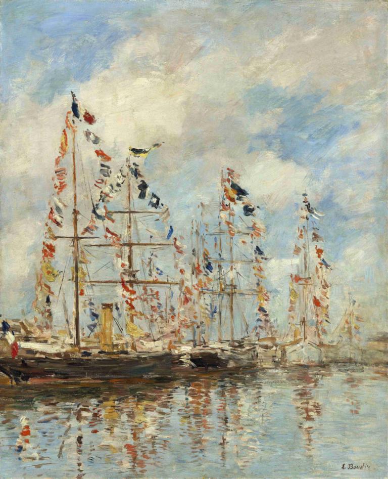 Yacht Basin at Trouville-Deauville,Yachtbasin i Trouville-Deauville,Eugène Boudin,Oljemålning,Oljemålning