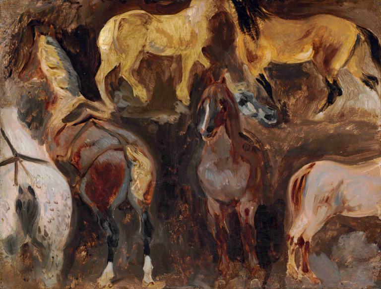 Étude De Chevaux,Studie o koních,Eugène Delacroix,Olejomalba,Olejomalba, falešná tradiční média, žádní lidé