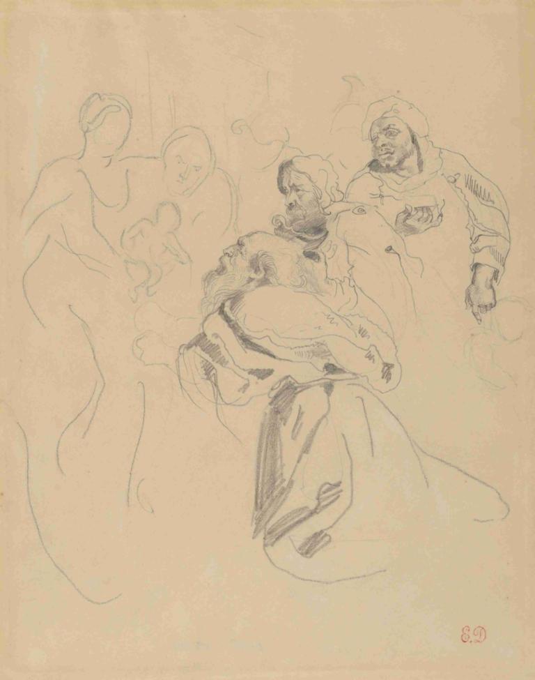 Adoration of the Magi, after Rubens,Pemujaan Orang Majus, setelah Rubens,Eugène Delacroix,Sketsa,Sketsa