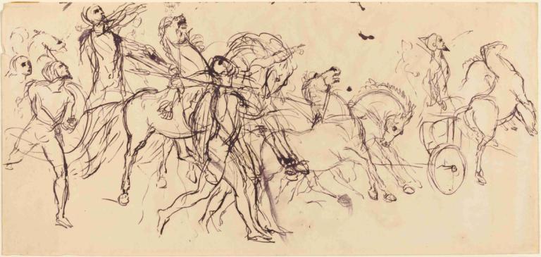 Charioteers [recto and verso],Wagenmenners [recto en verso],Eugène Delacroix,Schetsen,Schetsen, schetsen