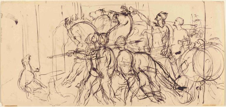 Charioteers,Eugène Delacroix,Schetsen,Schetsen, schetsen, meerdere jongens, monochroom, hond, 6+jongens