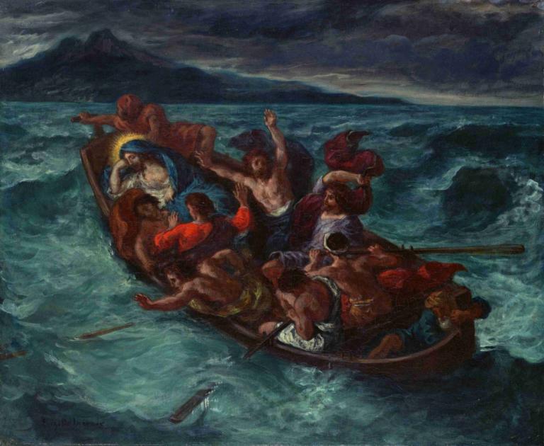 Christ Asleep during the Tempest,Christus in slaap tijdens de storm,Eugène Delacroix,Olieverf,Olieverf