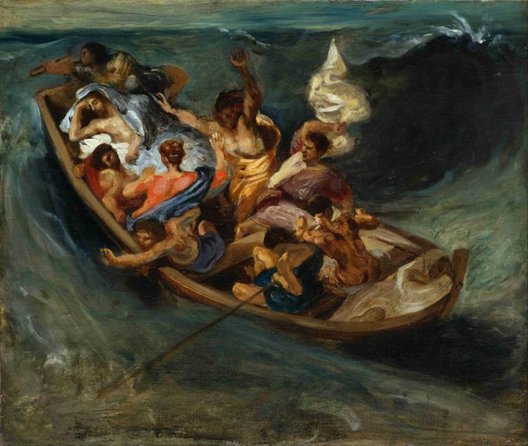 Christ On The Sea Of Galilee,Christus aan de Zee van Galilea,Eugène Delacroix,Olieverf,Olieverf