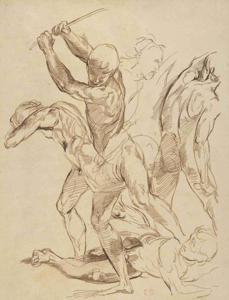 Combat of Nude Men, after Raphael,Strijd van naakte mannen, naar Rafaël,Eugène Delacroix,Schetsen,Schetsen