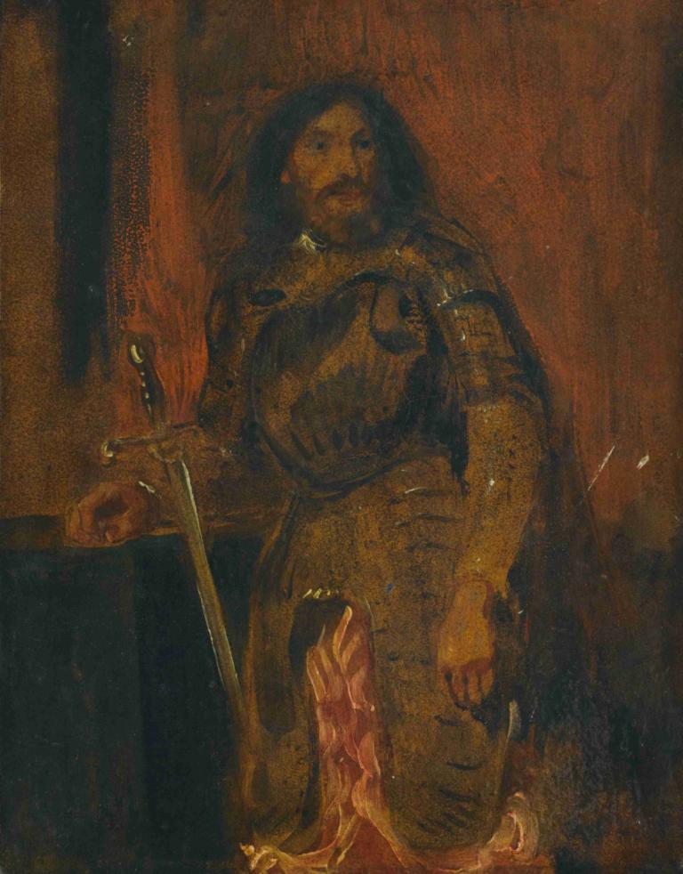 Etude De Vicentini en Armure,鎧を着たヴィチェンティーニの研究,Eugène Delacroix,ウジェーヌ・ドラクロワ,油絵,油絵, 剣, 武器, ソロ, 鎧, 武器を保持, 剣を持って