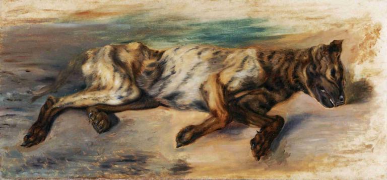 Etude d'apres un chien mort,死んだ犬を基にした研究,Eugène Delacroix,ウジェーヌ・ドラクロワ,油絵,油絵, 人間がいない, 現実的な, 従来のメディア, 動物, 砂, 嘘つき