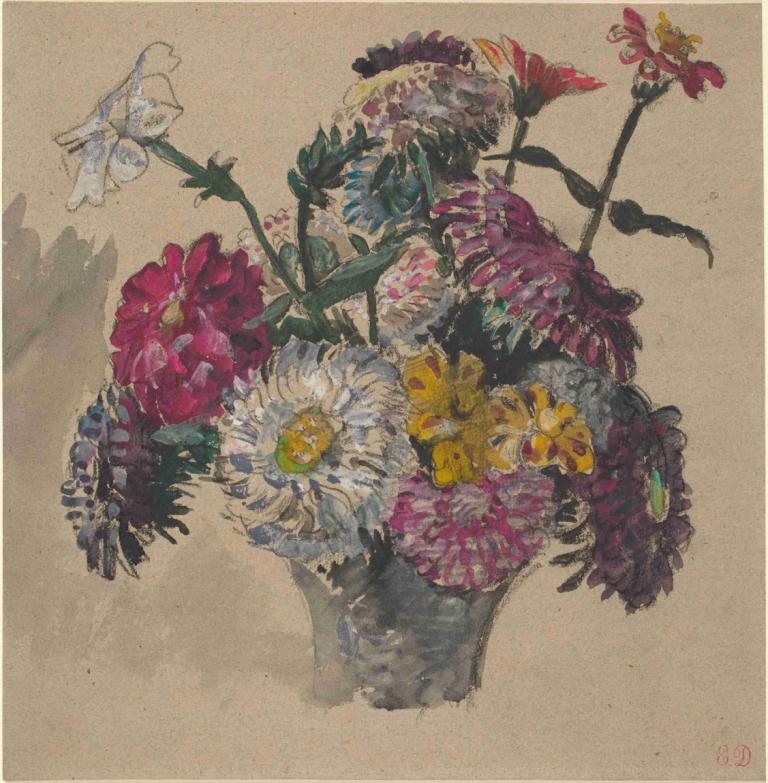 Flowers,Eugène Delacroix,Oil Painting,Oil Painting, flower, no humans, traditional media, still life